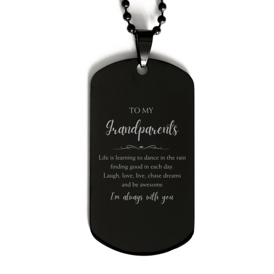 Grandparents Christmas Perfect Gifts, Grandparents Black Dog Tag, Motivational Grandparents Engraved Gifts, Birthday Gifts For Grandparents, To My Grandparents Life is learning to dance in the rain, finding good in each day. I'm always with you - Mallard Moon Gift Shop