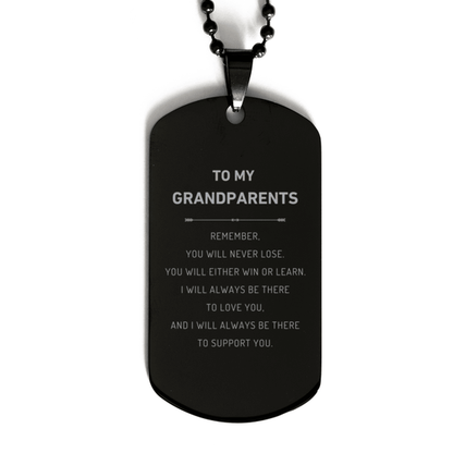 Grandparents Gifts, To My Grandparents Remember, you will never lose. You will either WIN or LEARN, Keepsake Black Dog Tag For Grandparents Engraved, Birthday Christmas Gifts Ideas For Grandparents X-mas Gifts - Mallard Moon Gift Shop