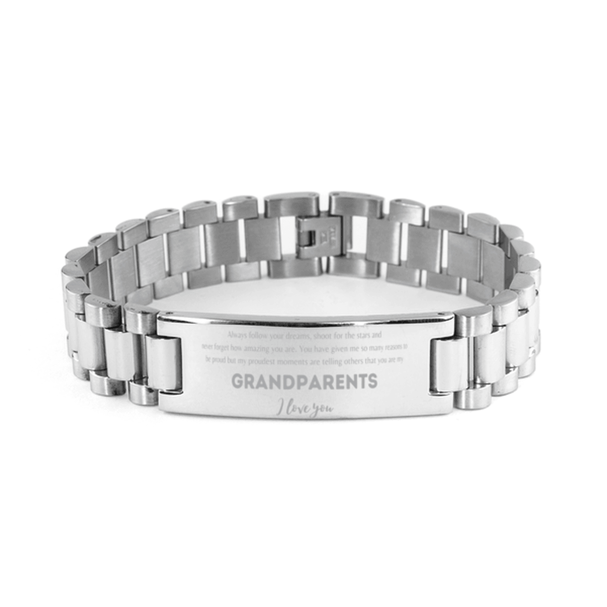 Grandparents Ladder Stainless Steel Engraved Bracelet - Always Follow your Dreams - Birthday, Christmas Holiday Jewelry Gift - Mallard Moon Gift Shop