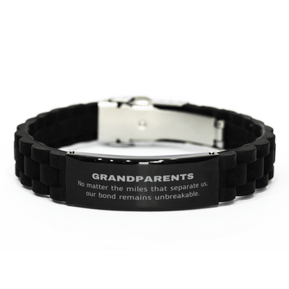 Grandparents Long Distance Relationship Gifts, No matter the miles that separate us, Cute Love Black Glidelock Clasp Bracelet For Grandparents, Birthday Christmas Unique Gifts For Grandparents - Mallard Moon Gift Shop