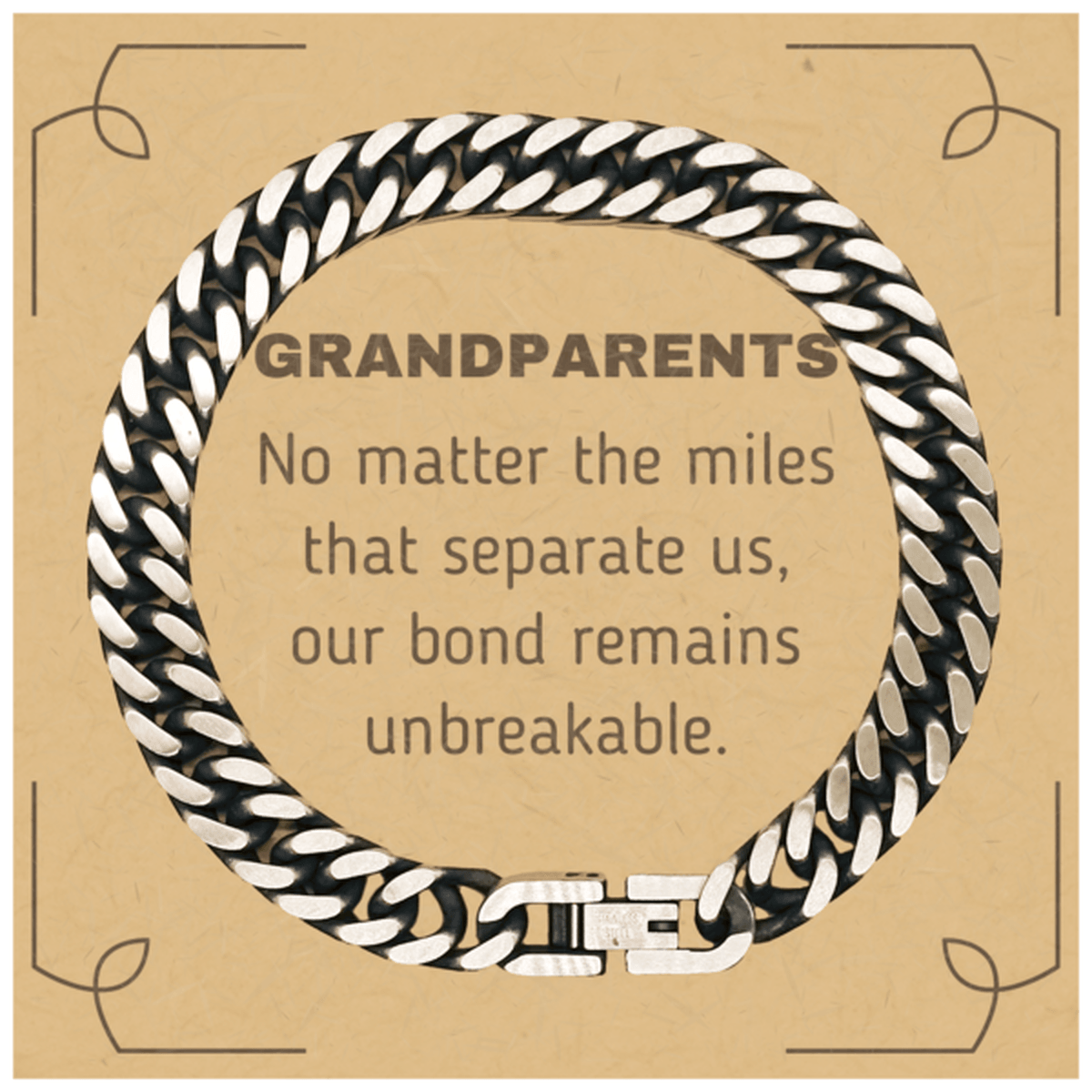 Grandparents Long Distance Relationship Gifts, No matter the miles that separate us, Cute Love Cuban Link Chain Bracelet For Grandparents, Birthday Christmas Unique Gifts For Grandparents - Mallard Moon Gift Shop