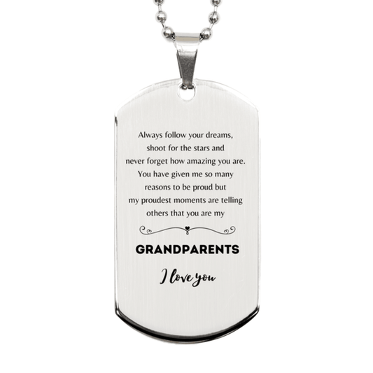 Grandparents Silver Dog Tag Engraved Necklace - Always Follow your Dreams - Birthday, Christmas Holiday Jewelry Gift - Mallard Moon Gift Shop