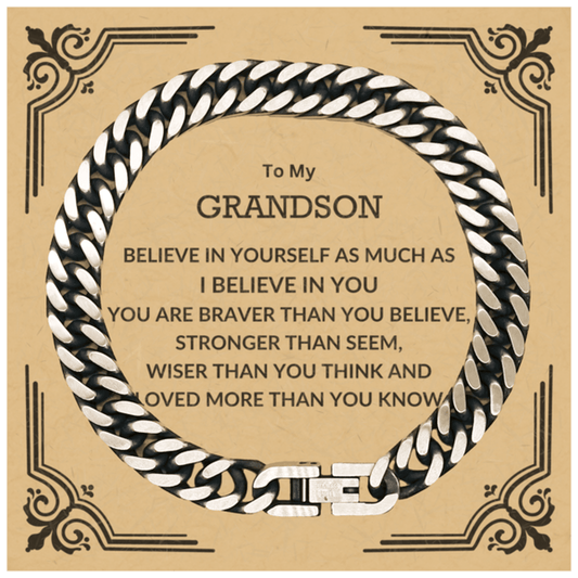 Grandson Cuban Link Chain Bracelet, Motivational Heartfelt Birthday, Christmas Holiday Gifts For Grandson, You are Braver than you Believe, Loved More than you Know - Mallard Moon Gift Shop