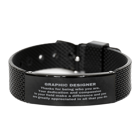 Graphic Designer Black Shark Mesh Stainless Steel Engraved Bracelet - Thanks for being who you are - Birthday Christmas Jewelry Gifts Coworkers Colleague Boss - Mallard Moon Gift Shop