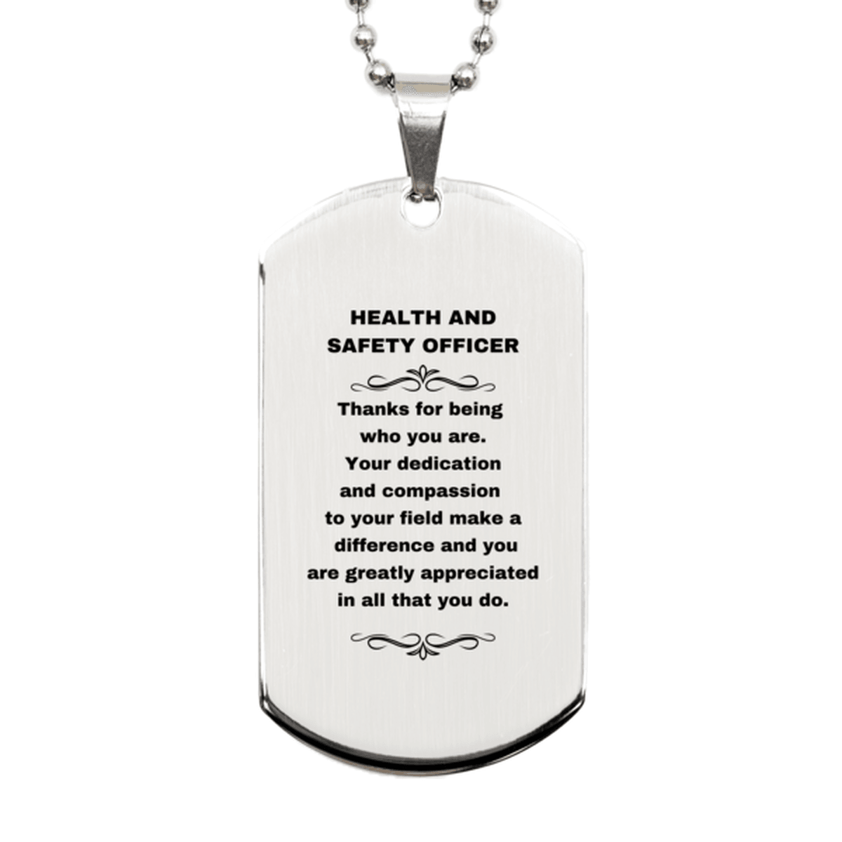 Health and Safety Officer Silver Dog Tag Necklace Engraved Bracelet - Thanks for being who you are - Birthday Christmas Jewelry Gifts Coworkers Colleague Boss - Mallard Moon Gift Shop