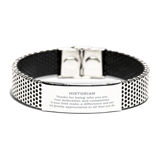 Historian Silver Shark Mesh Stainless Steel Engraved Bracelet - Thanks for being who you are - Birthday Christmas Jewelry Gifts Coworkers Colleague Boss - Mallard Moon Gift Shop