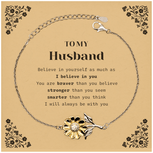 Husband Sunflower Bracelet Gifts, To My Husband You are braver than you believe, stronger than you seem, Inspirational Gifts For Husband Card, Birthday, Christmas Gifts For Husband Men Women - Mallard Moon Gift Shop