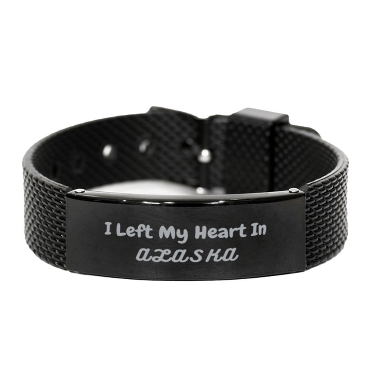 I Left My Heart In Alaska Gifts, Meaningful Alaska State for Friends, Men, Women. Black Shark Mesh Bracelet for Alaska People - Mallard Moon Gift Shop