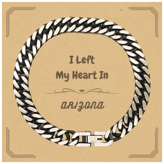 I Left My Heart In Arizona Gifts, Meaningful Arizona State for Friends, Men, Women. Cuban Link Chain Bracelet for Arizona People - Mallard Moon Gift Shop