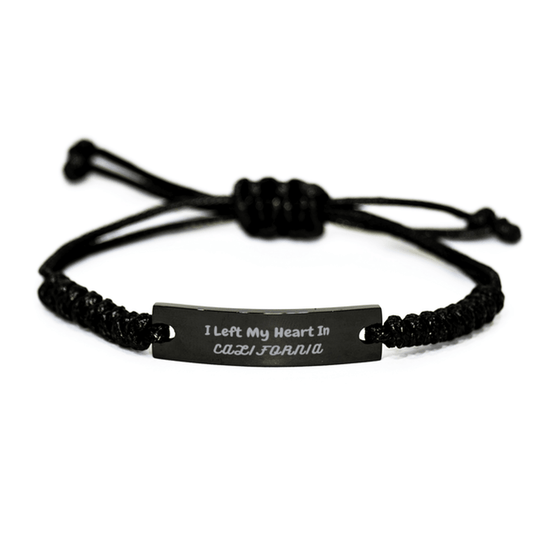 I Left My Heart In California Gifts, Meaningful California State for Friends, Men, Women. Black Rope Bracelet for California People - Mallard Moon Gift Shop