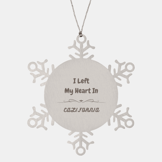 I Left My Heart In California Gifts, Meaningful California State for Friends, Men, Women. Snowflake Ornament for California People - Mallard Moon Gift Shop