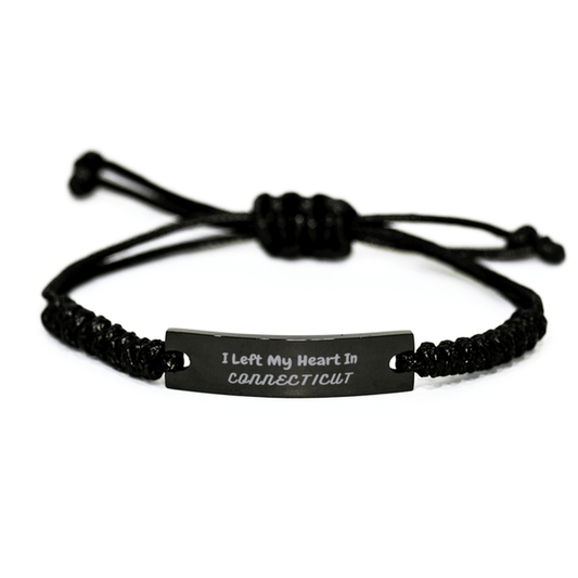 I Left My Heart In Connecticut Gifts, Meaningful Connecticut State for Friends, Men, Women. Black Rope Bracelet for Connecticut People - Mallard Moon Gift Shop