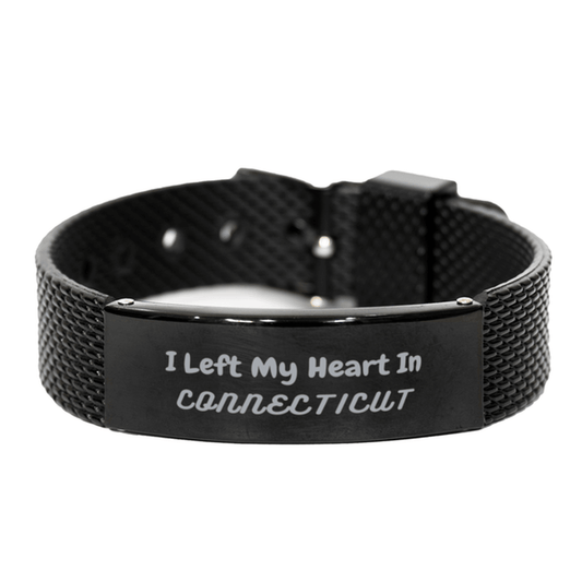 I Left My Heart In Connecticut Gifts, Meaningful Connecticut State for Friends, Men, Women. Black Shark Mesh Bracelet for Connecticut People - Mallard Moon Gift Shop
