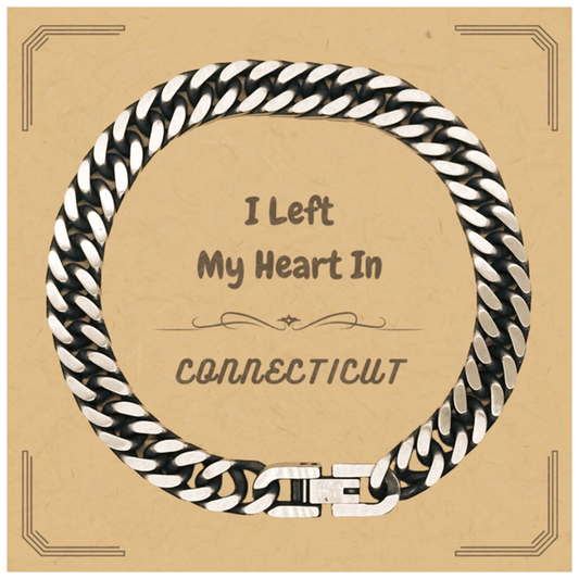 I Left My Heart In Connecticut Gifts, Meaningful Connecticut State for Friends, Men, Women. Cuban Link Chain Bracelet for Connecticut People - Mallard Moon Gift Shop