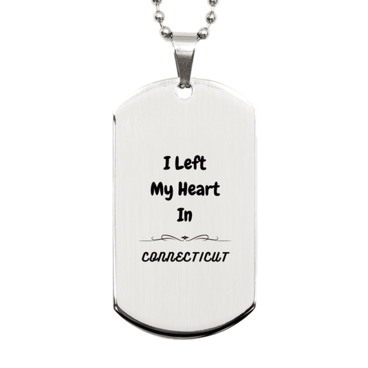 I Left My Heart In Connecticut Gifts, Meaningful Connecticut State for Friends, Men, Women. Silver Dog Tag for Connecticut People - Mallard Moon Gift Shop