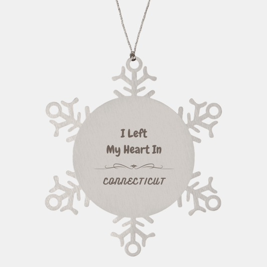I Left My Heart In Connecticut Gifts, Meaningful Connecticut State for Friends, Men, Women. Snowflake Ornament for Connecticut People - Mallard Moon Gift Shop
