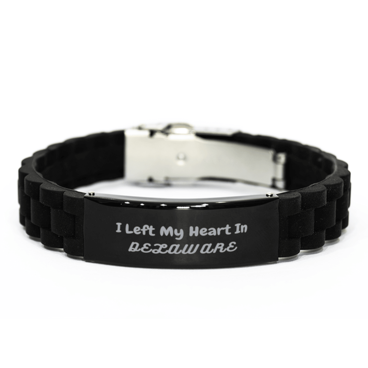 I Left My Heart In Delaware Gifts, Meaningful Delaware State for Friends, Men, Women. Black Glidelock Clasp Bracelet for Delaware People - Mallard Moon Gift Shop