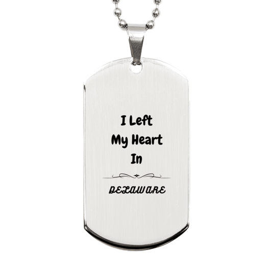 I Left My Heart In Delaware Gifts, Meaningful Delaware State for Friends, Men, Women. Silver Dog Tag for Delaware People - Mallard Moon Gift Shop