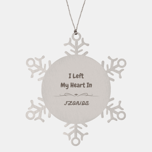 I Left My Heart In Florida Gifts, Meaningful Florida State for Friends, Men, Women. Snowflake Ornament for Florida People - Mallard Moon Gift Shop