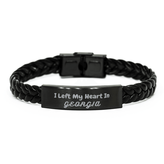 I Left My Heart In Georgia Gifts, Meaningful Georgia State for Friends, Men, Women. Braided Leather Bracelet for Georgia People - Mallard Moon Gift Shop