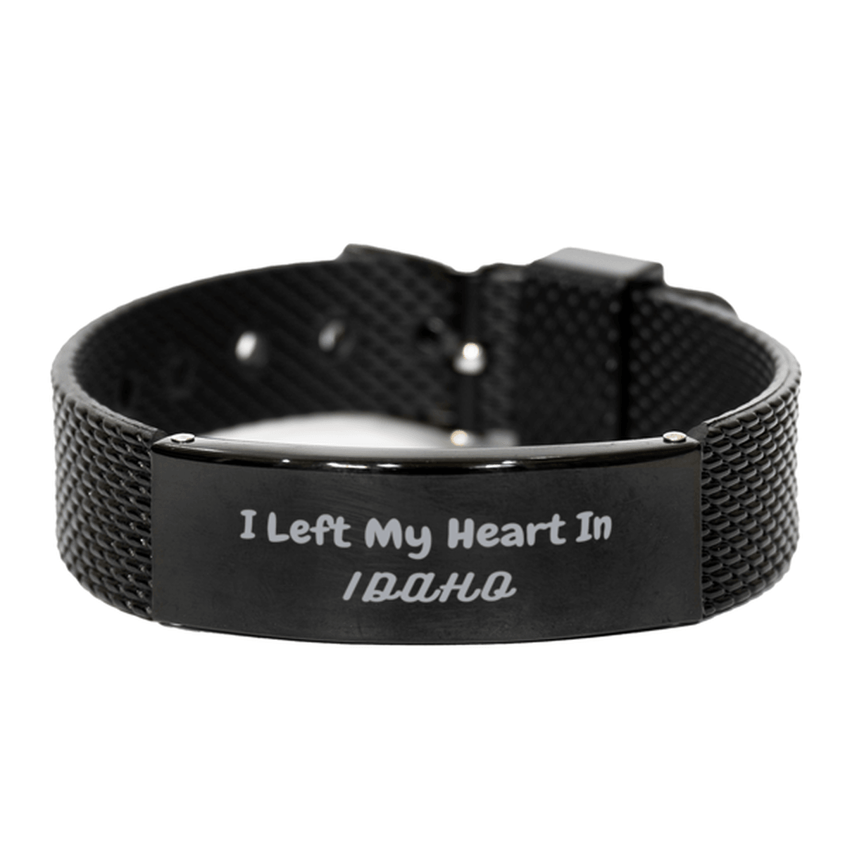 I Left My Heart In Idaho Gifts, Meaningful Idaho State for Friends, Men, Women. Black Shark Mesh Bracelet for Idaho People - Mallard Moon Gift Shop