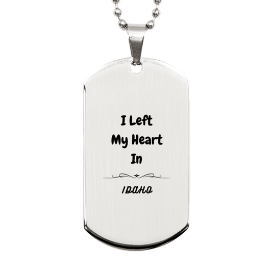 I Left My Heart In Idaho Gifts, Meaningful Idaho State for Friends, Men, Women. Silver Dog Tag for Idaho People - Mallard Moon Gift Shop