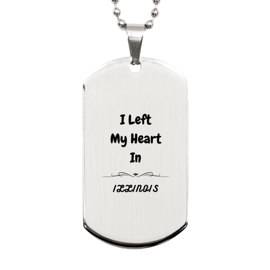 I Left My Heart In Illinois Gifts, Meaningful Illinois State for Friends, Men, Women. Silver Dog Tag for Illinois People - Mallard Moon Gift Shop