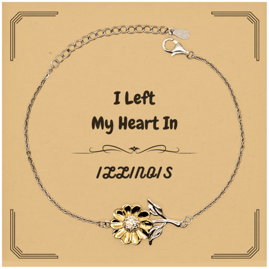 I Left My Heart In Illinois Gifts, Meaningful Illinois State for Friends, Men, Women. Sunflower Bracelet for Illinois People - Mallard Moon Gift Shop