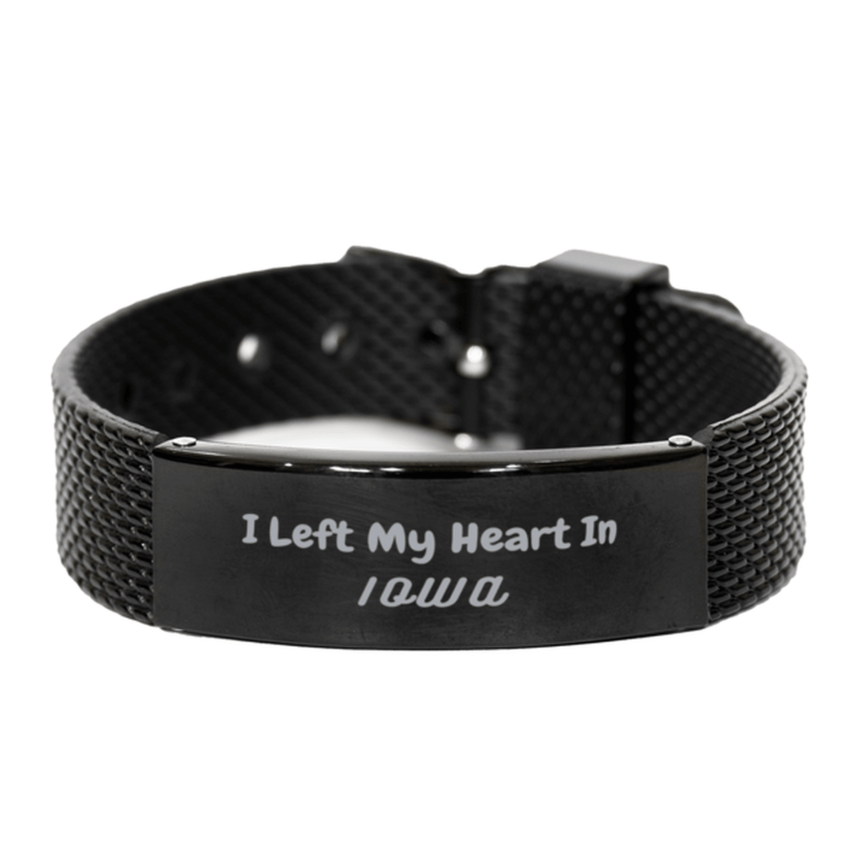 I Left My Heart In Iowa Gifts, Meaningful Iowa State for Friends, Men, Women. Black Shark Mesh Bracelet for Iowa People - Mallard Moon Gift Shop