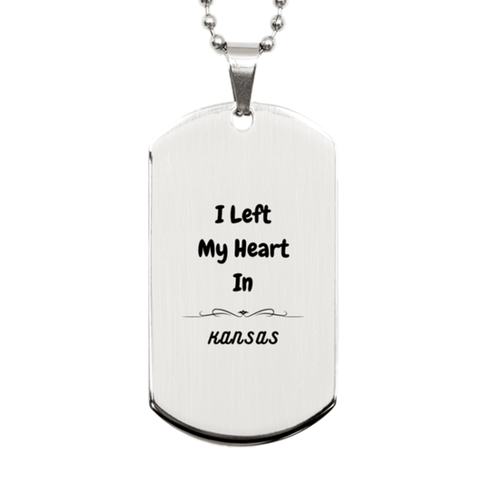 I Left My Heart In Kansas Gifts, Meaningful Kansas State for Friends, Men, Women. Silver Dog Tag for Kansas People - Mallard Moon Gift Shop
