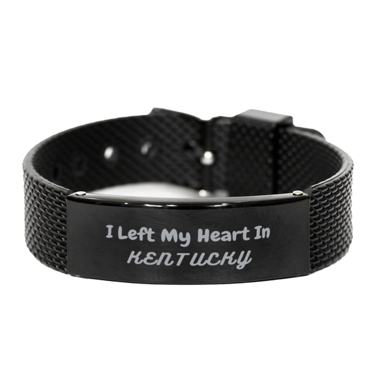 I Left My Heart In Kentucky Gifts, Meaningful Kentucky State for Friends, Men, Women. Black Shark Mesh Bracelet for Kentucky People - Mallard Moon Gift Shop