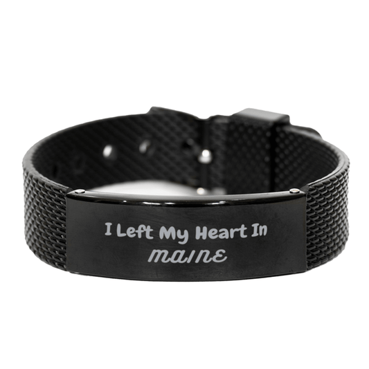 I Left My Heart In Maine Gifts, Meaningful Maine State for Friends, Men, Women. Black Shark Mesh Bracelet for Maine People - Mallard Moon Gift Shop