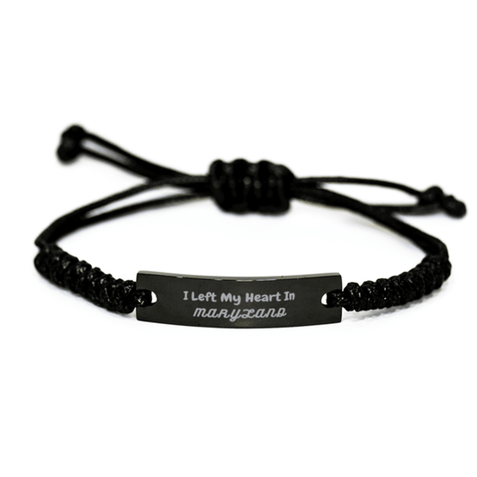 I Left My Heart In Maryland Gifts, Meaningful Maryland State for Friends, Men, Women. Black Rope Bracelet for Maryland People - Mallard Moon Gift Shop