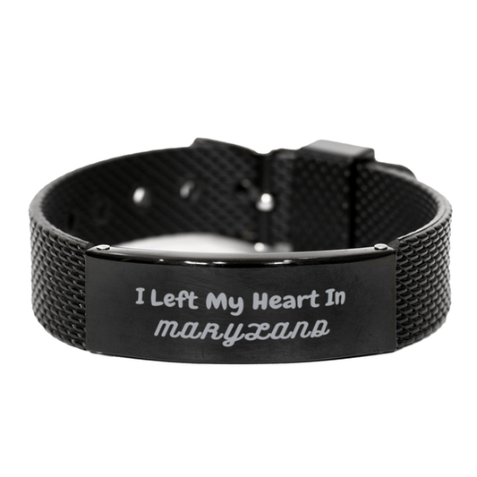 I Left My Heart In Maryland Gifts, Meaningful Maryland State for Friends, Men, Women. Black Shark Mesh Bracelet for Maryland People - Mallard Moon Gift Shop