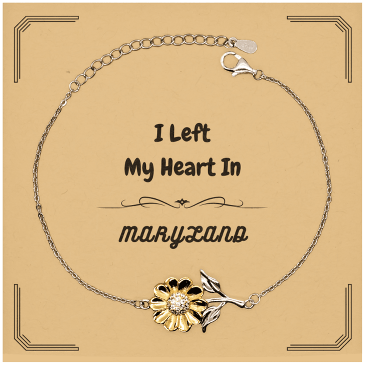 I Left My Heart In Maryland Gifts, Meaningful Maryland State for Friends, Men, Women. Sunflower Bracelet for Maryland People - Mallard Moon Gift Shop