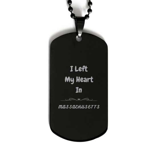 I Left My Heart In Massachusetts Gifts, Meaningful Massachusetts State for Friends, Men, Women. Black Dog Tag for Massachusetts People - Mallard Moon Gift Shop