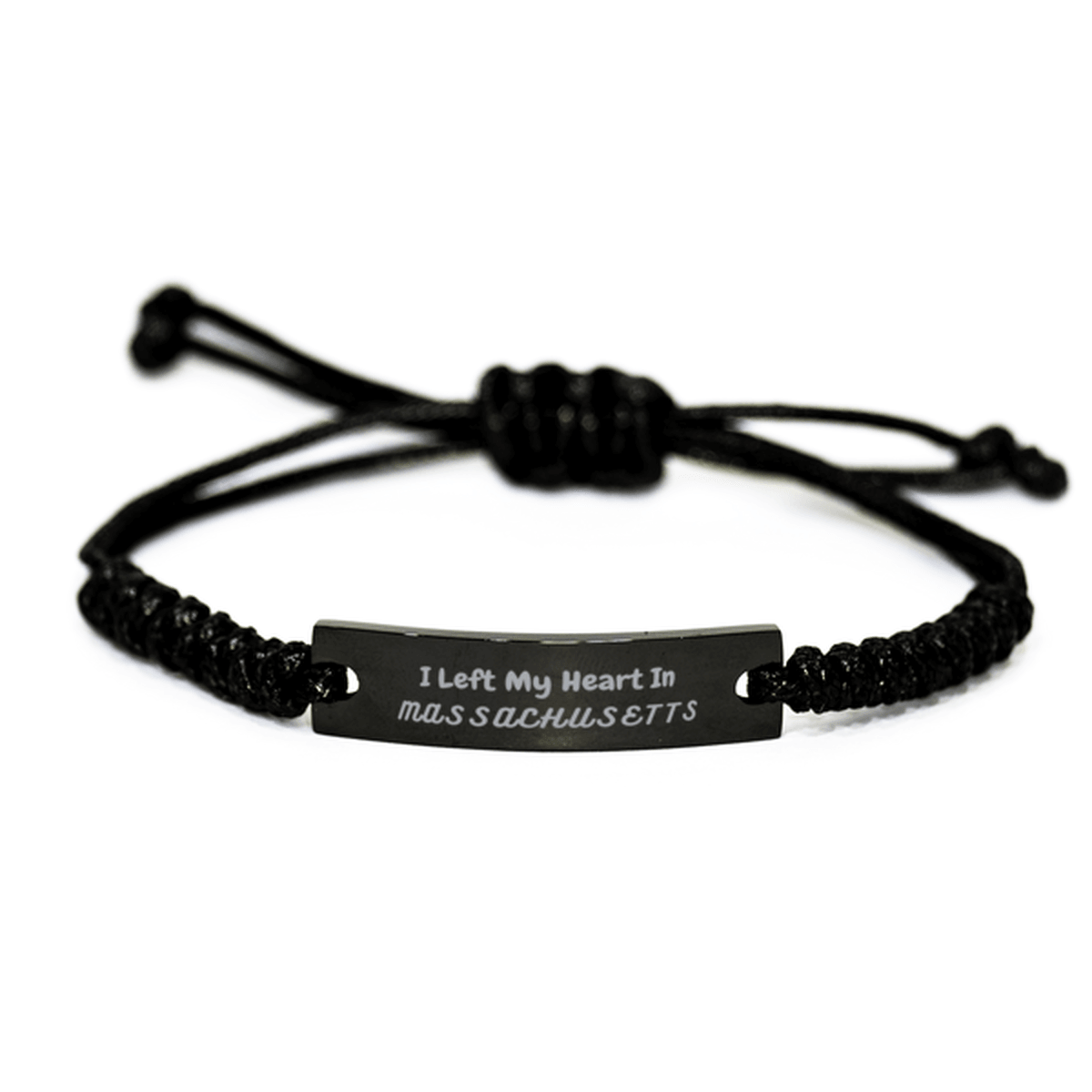 I Left My Heart In Massachusetts Gifts, Meaningful Massachusetts State for Friends, Men, Women. Black Rope Bracelet for Massachusetts People - Mallard Moon Gift Shop