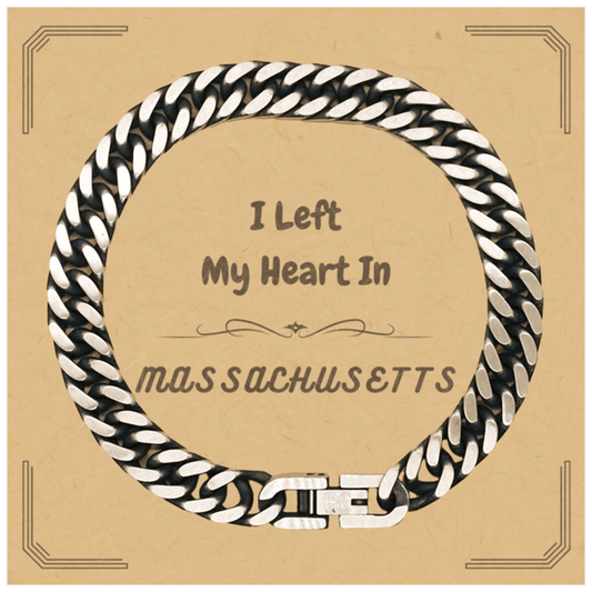 I Left My Heart In Massachusetts Gifts, Meaningful Massachusetts State for Friends, Men, Women. Cuban Link Chain Bracelet for Massachusetts People - Mallard Moon Gift Shop