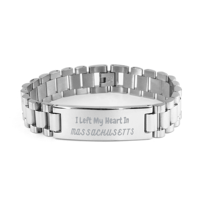 I Left My Heart In Massachusetts Gifts, Meaningful Massachusetts State for Friends, Men, Women. Ladder Stainless Steel Bracelet for Massachusetts People - Mallard Moon Gift Shop