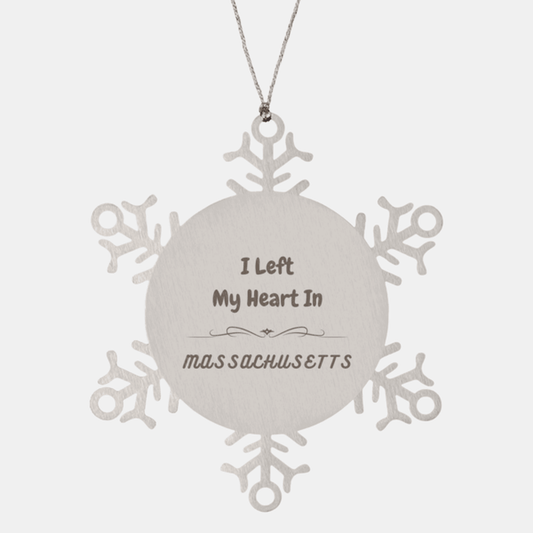 I Left My Heart In Massachusetts Gifts, Meaningful Massachusetts State for Friends, Men, Women. Snowflake Ornament for Massachusetts People - Mallard Moon Gift Shop