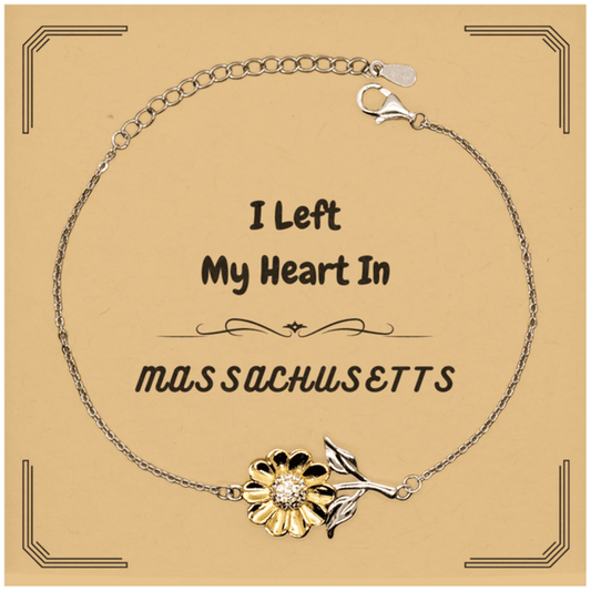 I Left My Heart In Massachusetts Gifts, Meaningful Massachusetts State for Friends, Men, Women. Sunflower Bracelet for Massachusetts People - Mallard Moon Gift Shop