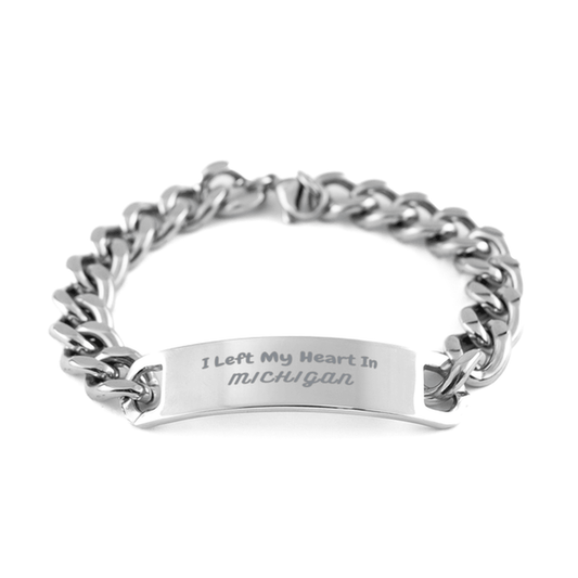 I Left My Heart In Michigan Gifts, Meaningful Michigan State for Friends, Men, Women. Cuban Chain Stainless Steel Bracelet for Michigan People - Mallard Moon Gift Shop