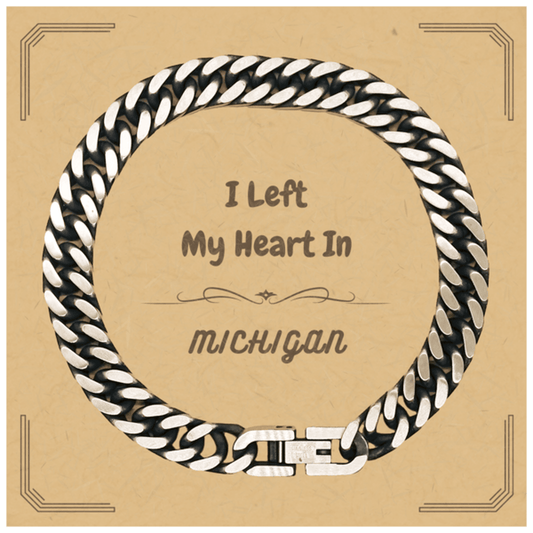 I Left My Heart In Michigan Gifts, Meaningful Michigan State for Friends, Men, Women. Cuban Link Chain Bracelet for Michigan People - Mallard Moon Gift Shop