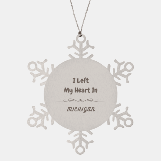 I Left My Heart In Michigan Gifts, Meaningful Michigan State for Friends, Men, Women. Snowflake Ornament for Michigan People - Mallard Moon Gift Shop