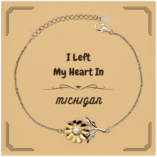 I Left My Heart In Michigan Gifts, Meaningful Michigan State for Friends, Men, Women. Sunflower Bracelet for Michigan People - Mallard Moon Gift Shop