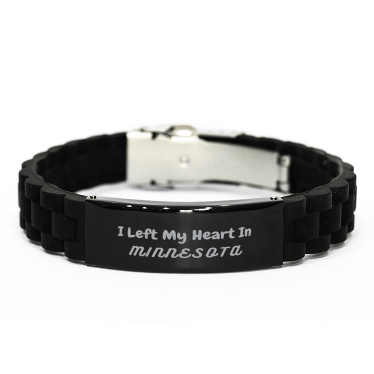 I Left My Heart In Minnesota Gifts, Meaningful Minnesota State for Friends, Men, Women. Black Glidelock Clasp Bracelet for Minnesota People - Mallard Moon Gift Shop