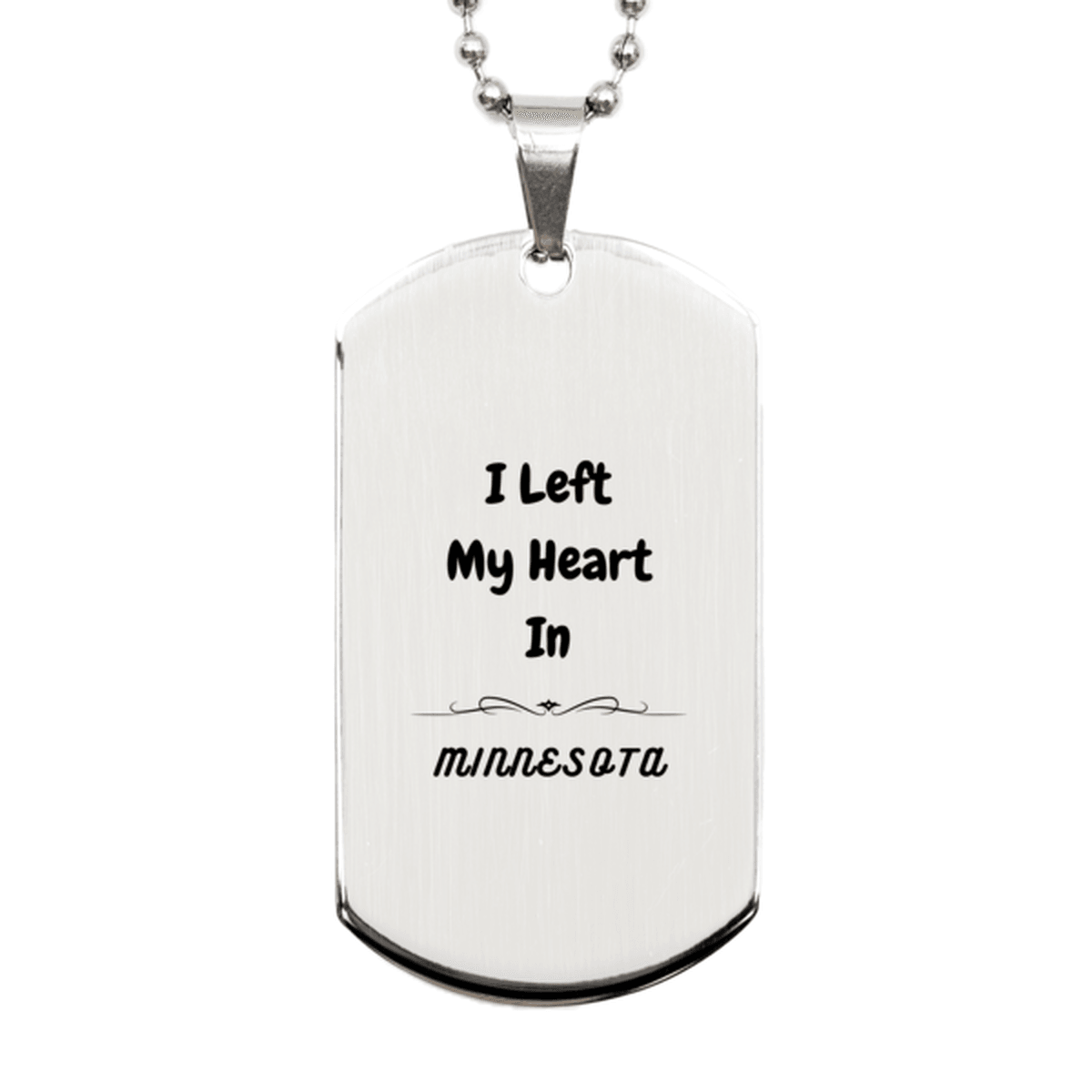 I Left My Heart In Minnesota Gifts, Meaningful Minnesota State for Friends, Men, Women. Silver Dog Tag for Minnesota People - Mallard Moon Gift Shop