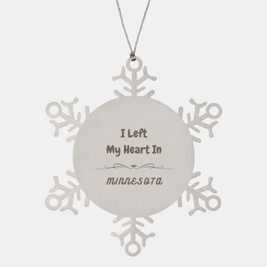 I Left My Heart In Minnesota Gifts, Meaningful Minnesota State for Friends, Men, Women. Snowflake Ornament for Minnesota People - Mallard Moon Gift Shop