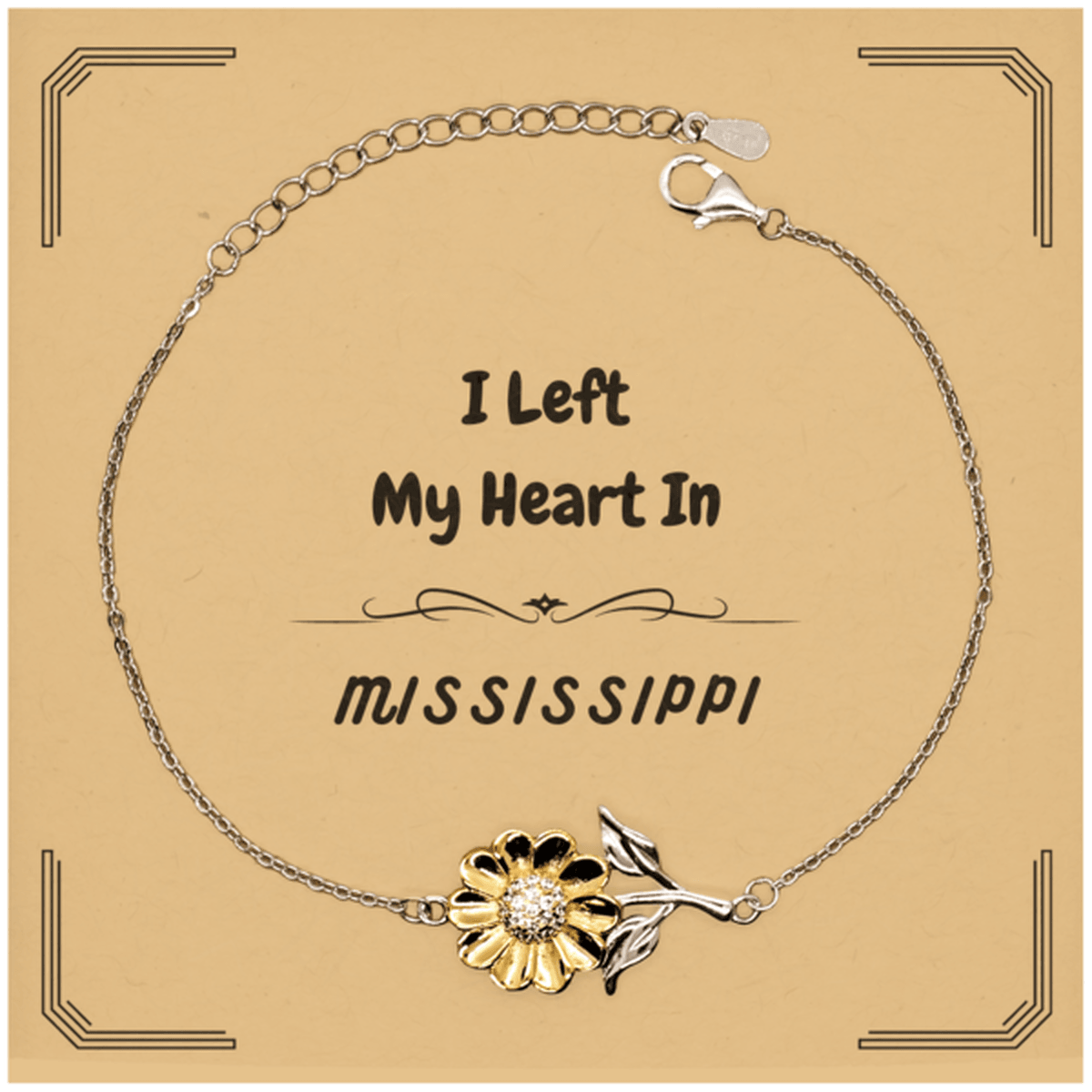 I Left My Heart In Mississippi Gifts, Meaningful Mississippi State for Friends, Men, Women. Sunflower Bracelet for Mississippi People - Mallard Moon Gift Shop