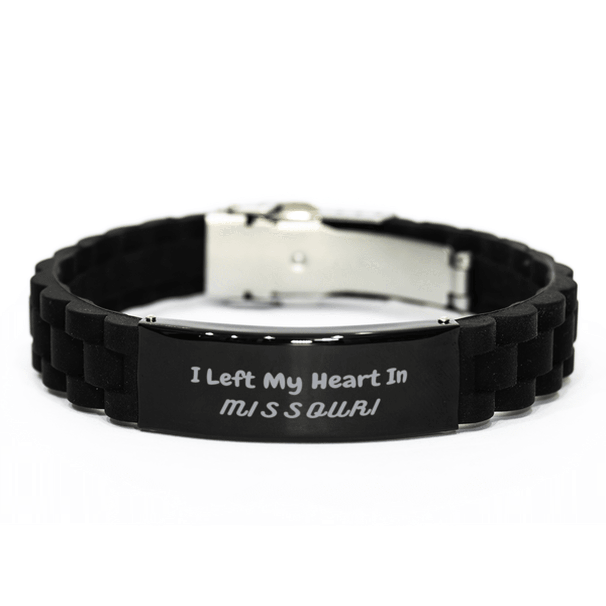 I Left My Heart In Missouri Gifts, Meaningful Missouri State for Friends, Men, Women. Black Glidelock Clasp Bracelet for Missouri People - Mallard Moon Gift Shop